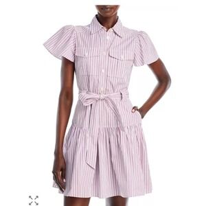 Derek Lam 10 Crosby Pei Cotton Utility Shirtdress Red White Striped Size 10 NEW